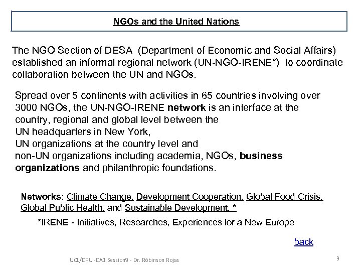 NGOs and the United Nations The NGO Section of DESA (Department of Economic and