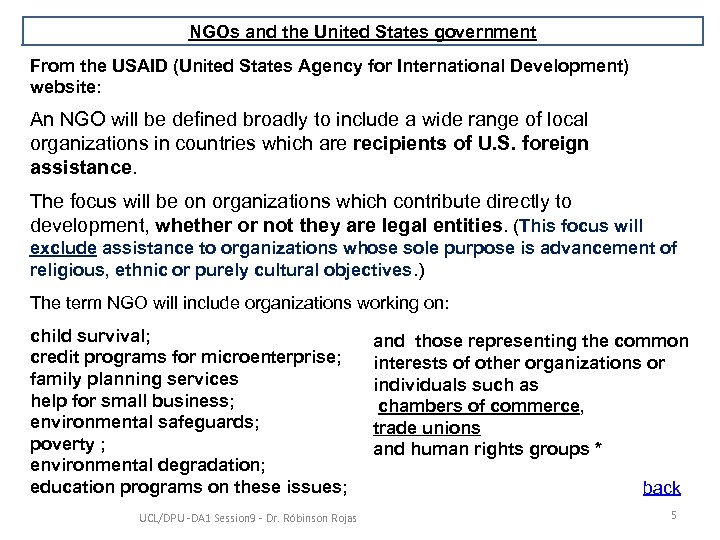 NGOs and the United States government From the USAID (United States Agency for International