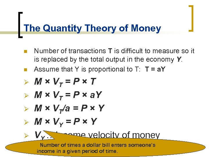 The Quantity Theory of Money n n Ø Ø Ø Number of transactions T