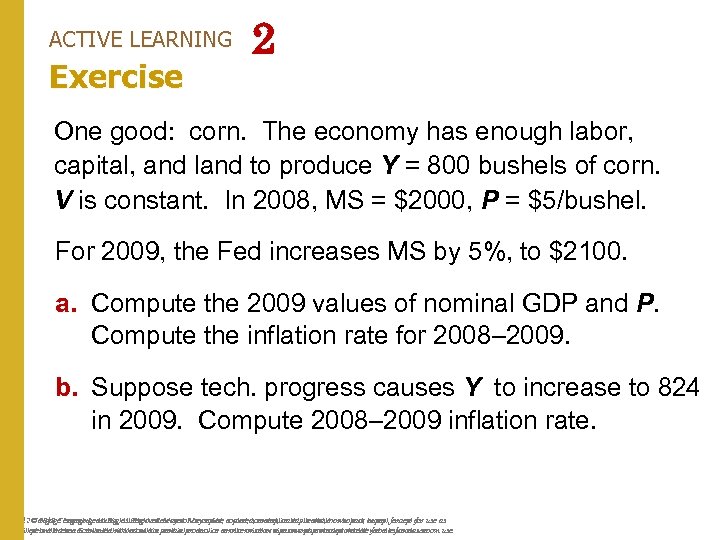 ACTIVE LEARNING Exercise 2 One good: corn. The economy has enough labor, capital, and