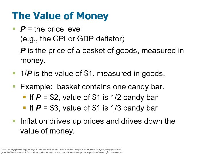 The Value of Money § P = the price level (e. g. , the