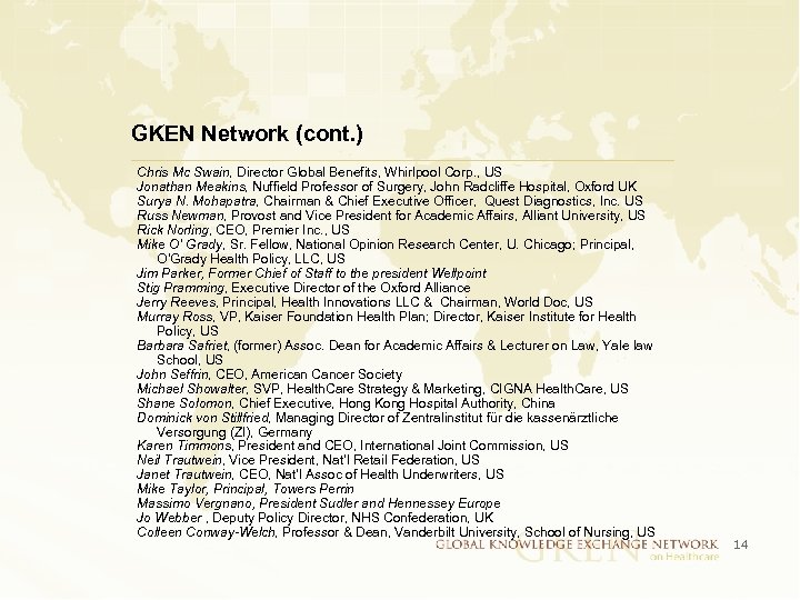 GKEN Network (cont. ) Chris Mc Swain, Director Global Benefits, Whirlpool Corp. , US