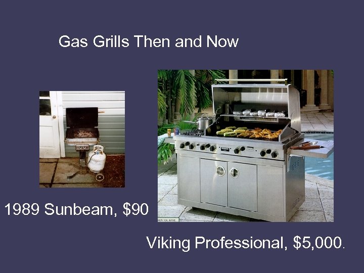 Gas Grills Then and Now 1989 Sunbeam, $90 Viking Professional, $5, 000. 