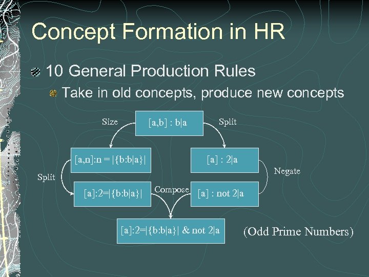 Concept Formation in HR 10 General Production Rules Take in old concepts, produce new