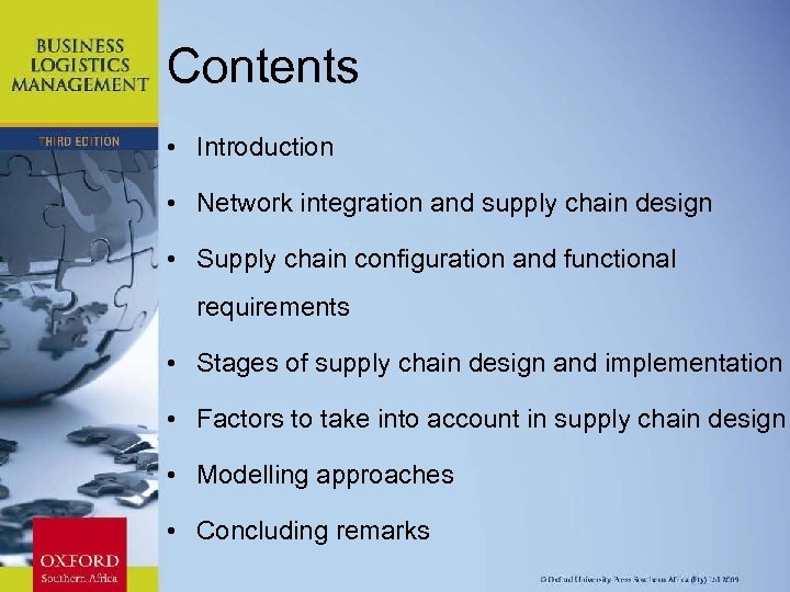 Contents • Introduction • Network integration and supply chain design • Supply chain configuration