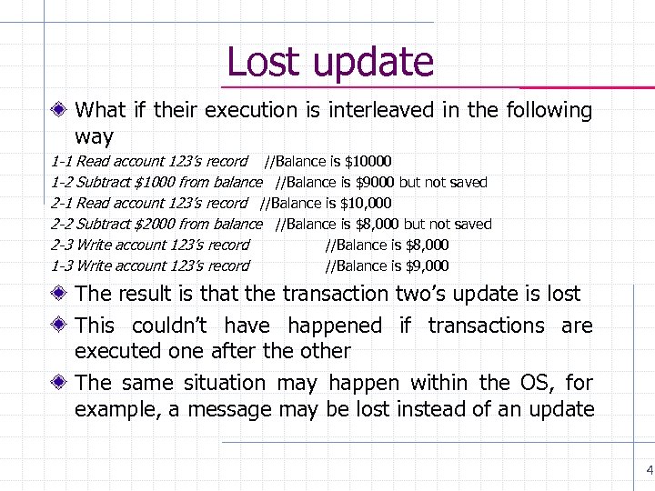 Lost update What if their execution is interleaved in the following way 1 -1