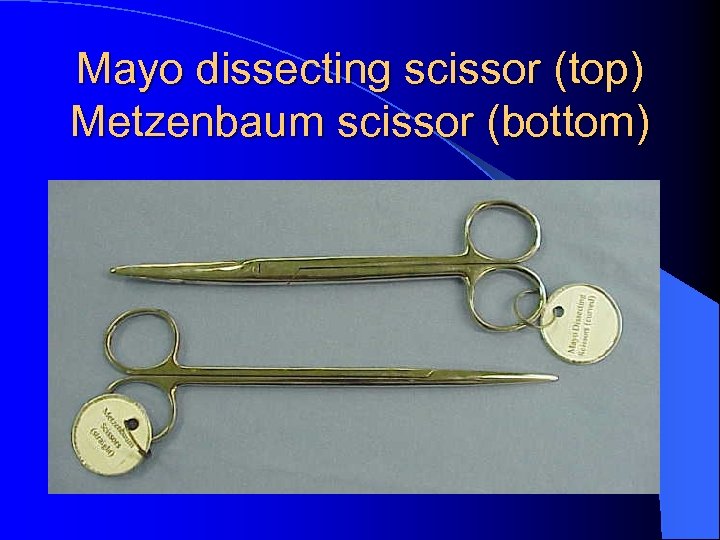 Mayo dissecting scissor (top) Metzenbaum scissor (bottom) 