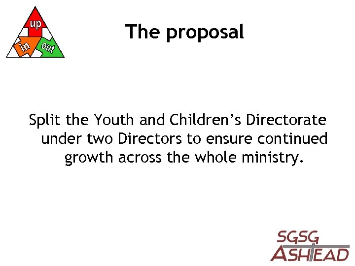 The proposal Split the Youth and Children’s Directorate under two Directors to ensure continued