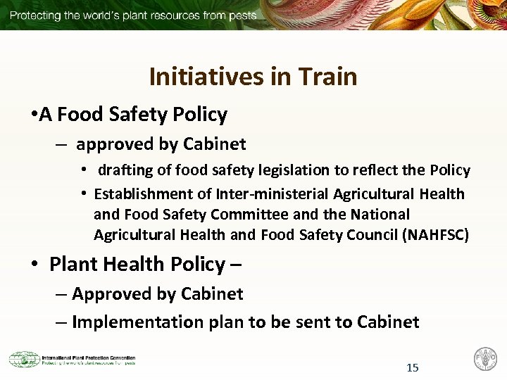 Initiatives in Train • A Food Safety Policy – approved by Cabinet • drafting