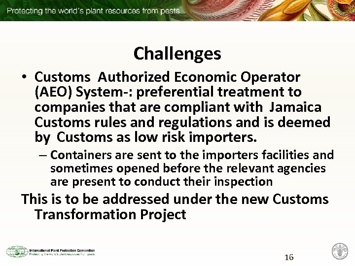 Challenges • Customs Authorized Economic Operator (AEO) System-: preferential treatment to companies that are