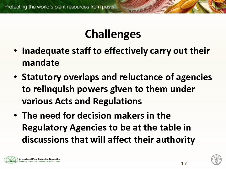 Challenges • Inadequate staff to effectively carry out their mandate • Statutory overlaps and