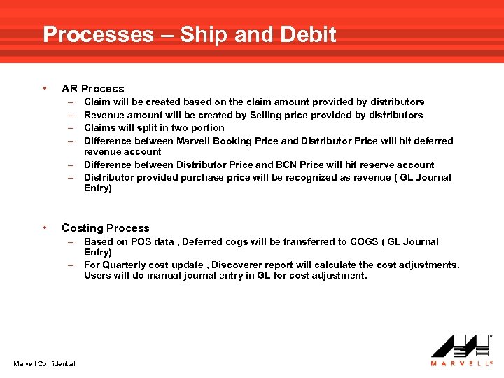 Processes – Ship and Debit • AR Process – – – • Claim will