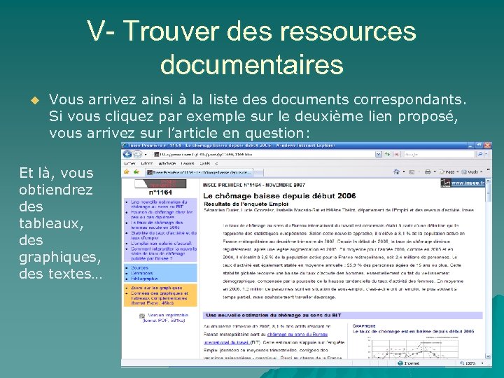 V- Trouver des ressources documentaires u Vous arrivez ainsi à la liste des documents