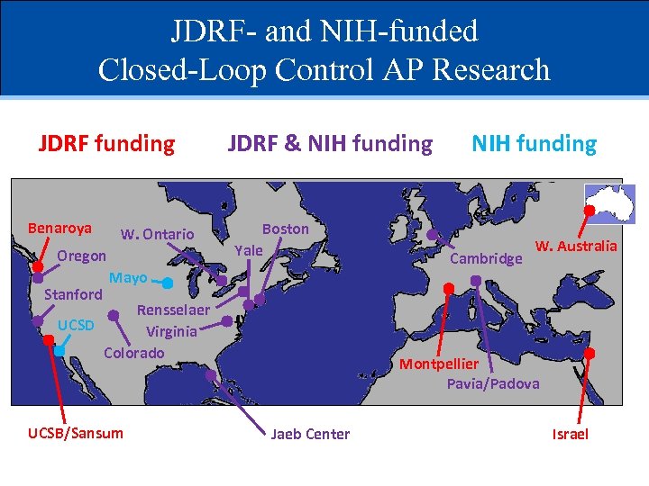 JDRF- and NIH-funded Closed-Loop Control AP Research JDRF funding Benaroya W. Ontario Oregon Stanford