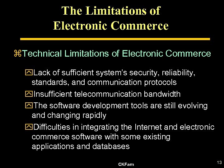 The Limitations of Electronic Commerce z. Technical Limitations of Electronic Commerce y. Lack of