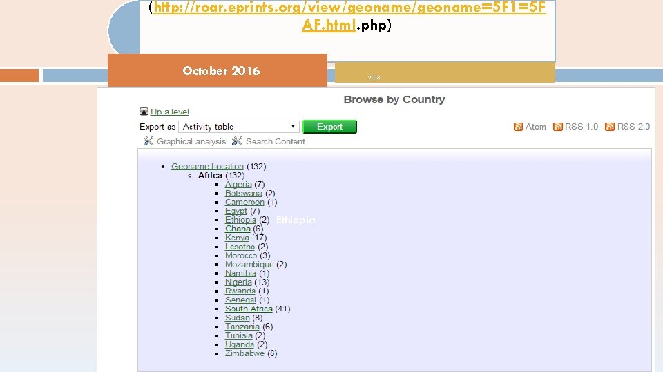 (http: //roar. eprints. org/view/geoname=5 F 1=5 F AF. html. php) October 2016 2013 Ethiopia