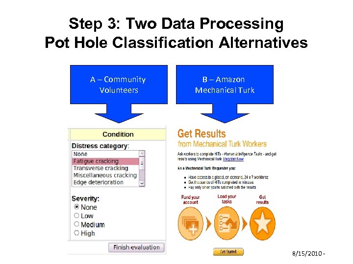 Step 3: Two Data Processing Pot Hole Classification Alternatives A – Community Volunteers B