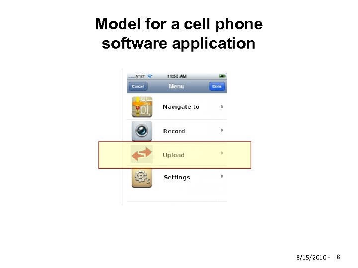 Model for a cell phone software application 8/15/2010 - 8 