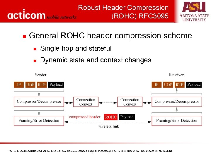Robust Header Compression (ROHC) RFC 3095 n General ROHC header compression scheme n Single