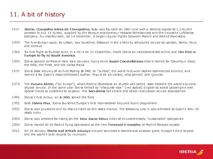 11. A bit of history 1927 Iberia, Compañía Aérea de Transportes, S. A. was