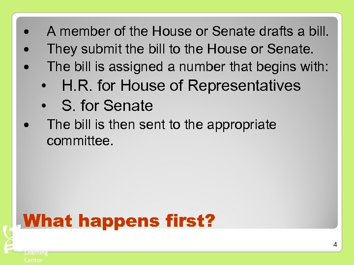  A member of the House or Senate drafts a bill. They submit the