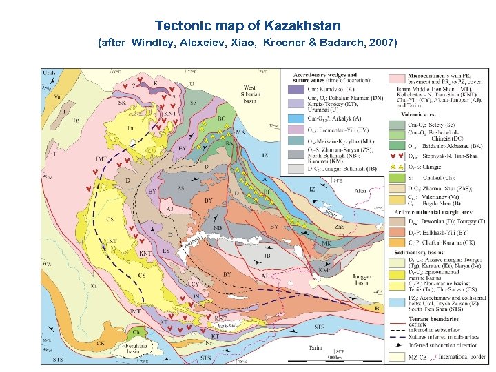 Tectonic map of Kazakhstan (after Windley, Alexeiev, Xiao, Kroener & Badarch, 2007) 
