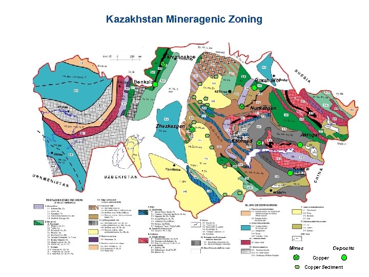 Kazakhstan Mineragenic Zoning Varvarinskoe Bozshakol Benkala Nurkazgan Zhezkazgan Aktogai Kounrad Koksai Mines Deposits Copper