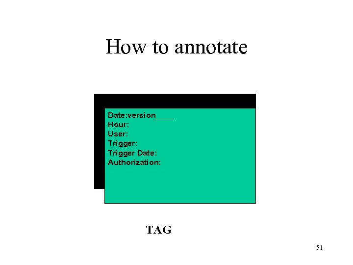 How to annotate 1 Date: version____ Hour: User: Trigger Date: Authorization: TAG 51 