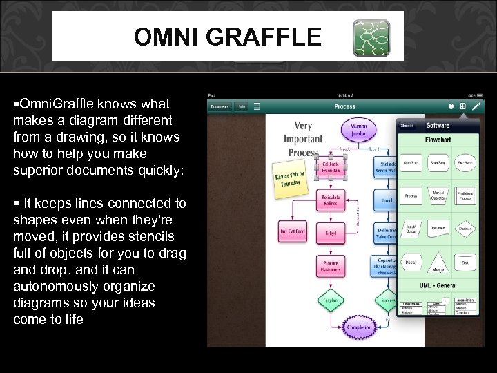 OMNI GRAFFLE Omni. Graffle knows what makes a diagram different from a drawing, so