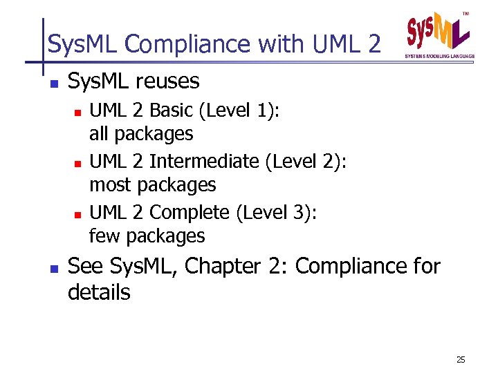 Sys. ML Compliance with UML 2 n Sys. ML reuses n n UML 2