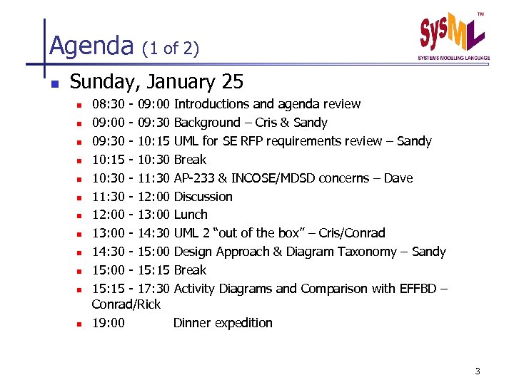 Agenda n (1 of 2) Sunday, January 25 n n n 08: 30 -