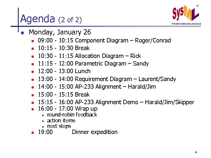 Agenda n (2 of 2) Monday, January 26 n n n n n 09: