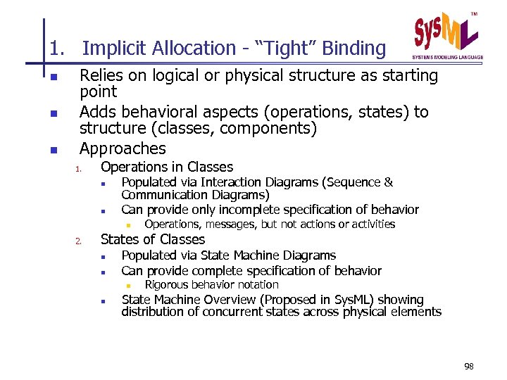 1. Implicit Allocation - “Tight” Binding n n n Relies on logical or physical
