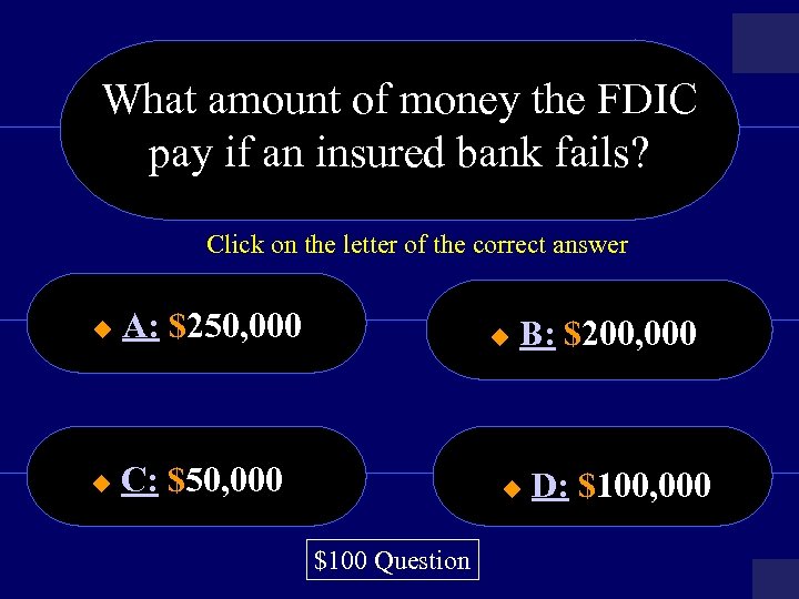 What amount of money the FDIC pay if an insured bank fails? Click on