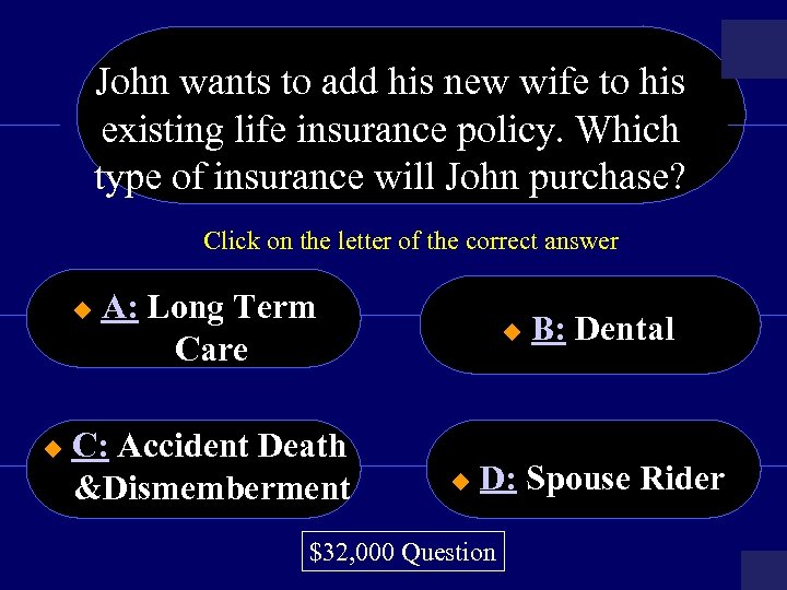 John wants to add his new wife to his existing life insurance policy. Which