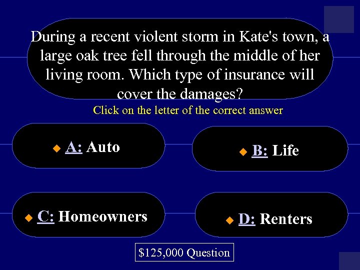 During a recent violent storm in Kate's town, a large oak tree fell through