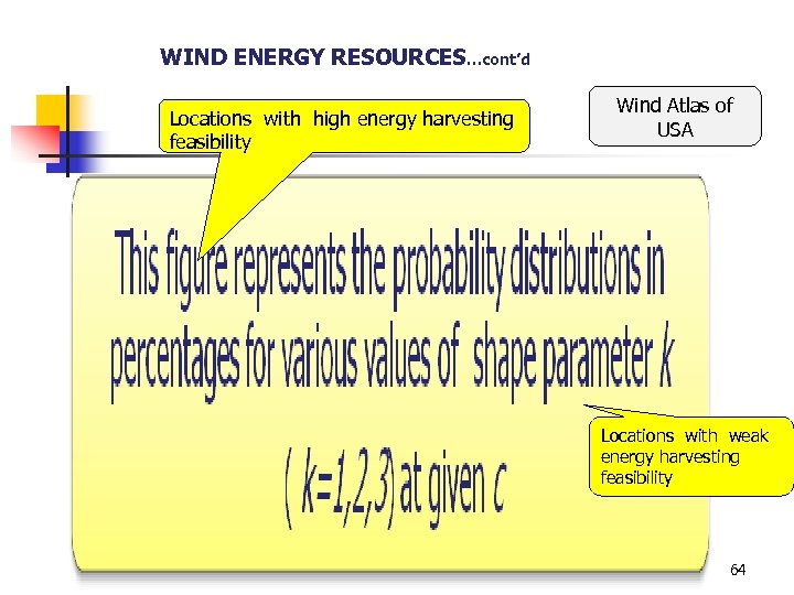 WIND ENERGY RESOURCES…cont’d Locations with high energy harvesting feasibility Wind Atlas of USA Locations