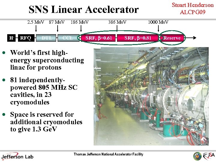 Stuart Henderson ALCPG 09 SNS Linear Accelerator 2. 5 Me. V 87 Me. V