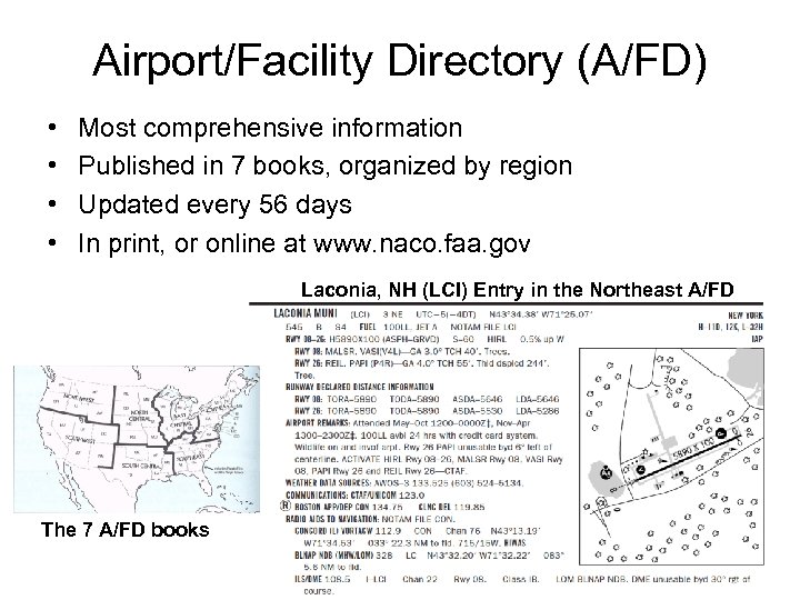 Airport/Facility Directory (A/FD) • • Most comprehensive information Published in 7 books, organized by