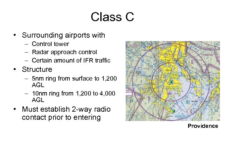 Class C • Surrounding airports with – Control tower – Radar approach control –