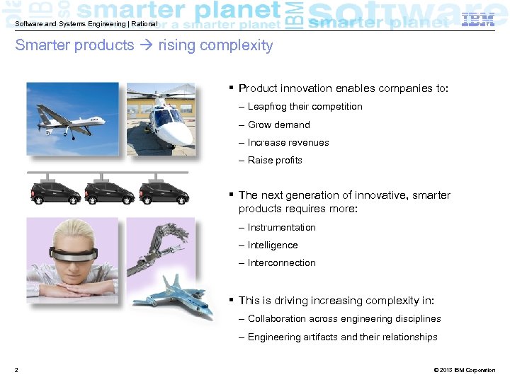 Software and Systems Engineering | Rational Smarter products rising complexity § Product innovation enables