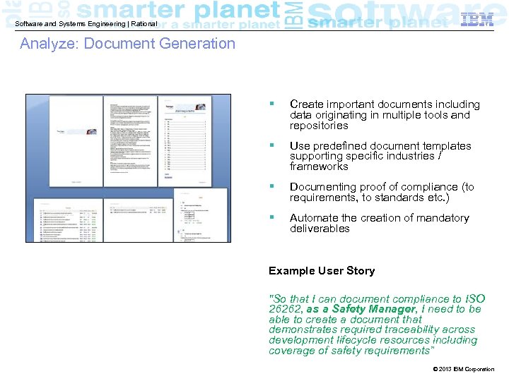 Software and Systems Engineering | Rational Analyze: Document Generation § Create important documents including