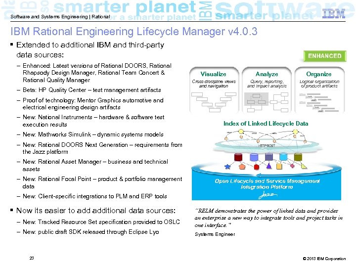 Software and Systems Engineering | Rational IBM Rational Engineering Lifecycle Manager v 4. 0.