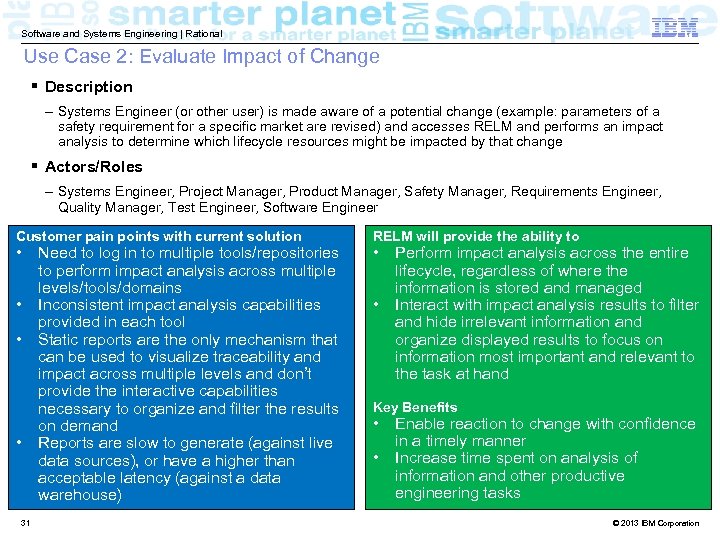 Software and Systems Engineering | Rational Use Case 2: Evaluate Impact of Change §