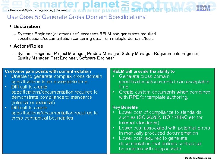 Software and Systems Engineering | Rational Use Case 5: Generate Cross Domain Specifications §