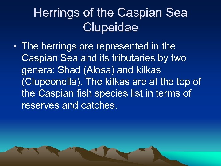 Herrings of the Caspian Sea Clupeidae • The herrings are represented in the Caspian