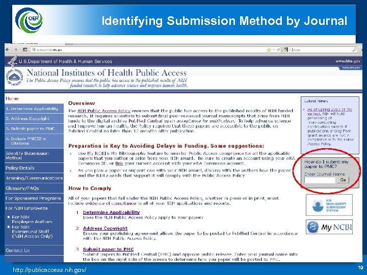 Identifying Submission Method by Journal http: //publicaccess. nih. gov/ 19 