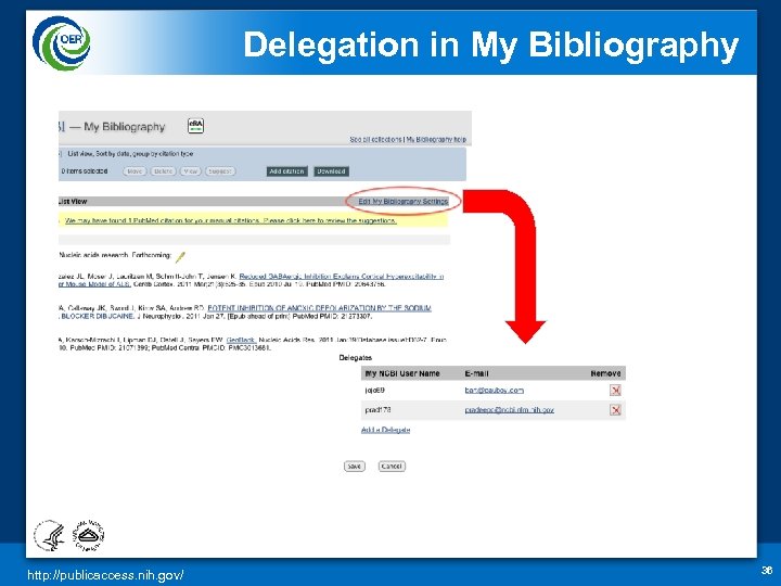Delegation in My Bibliography http: //publicaccess. nih. gov/ 36 