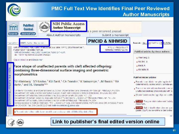 PMC Full Text View Identifies Final Peer Reviewed Author Manuscripts PMCID & NIHMSID Link