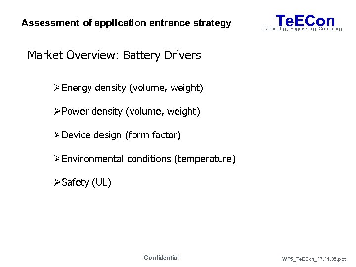 Assessment of application entrance strategy Te. ECon Technology Engineering Consulting Market Overview: Battery Drivers